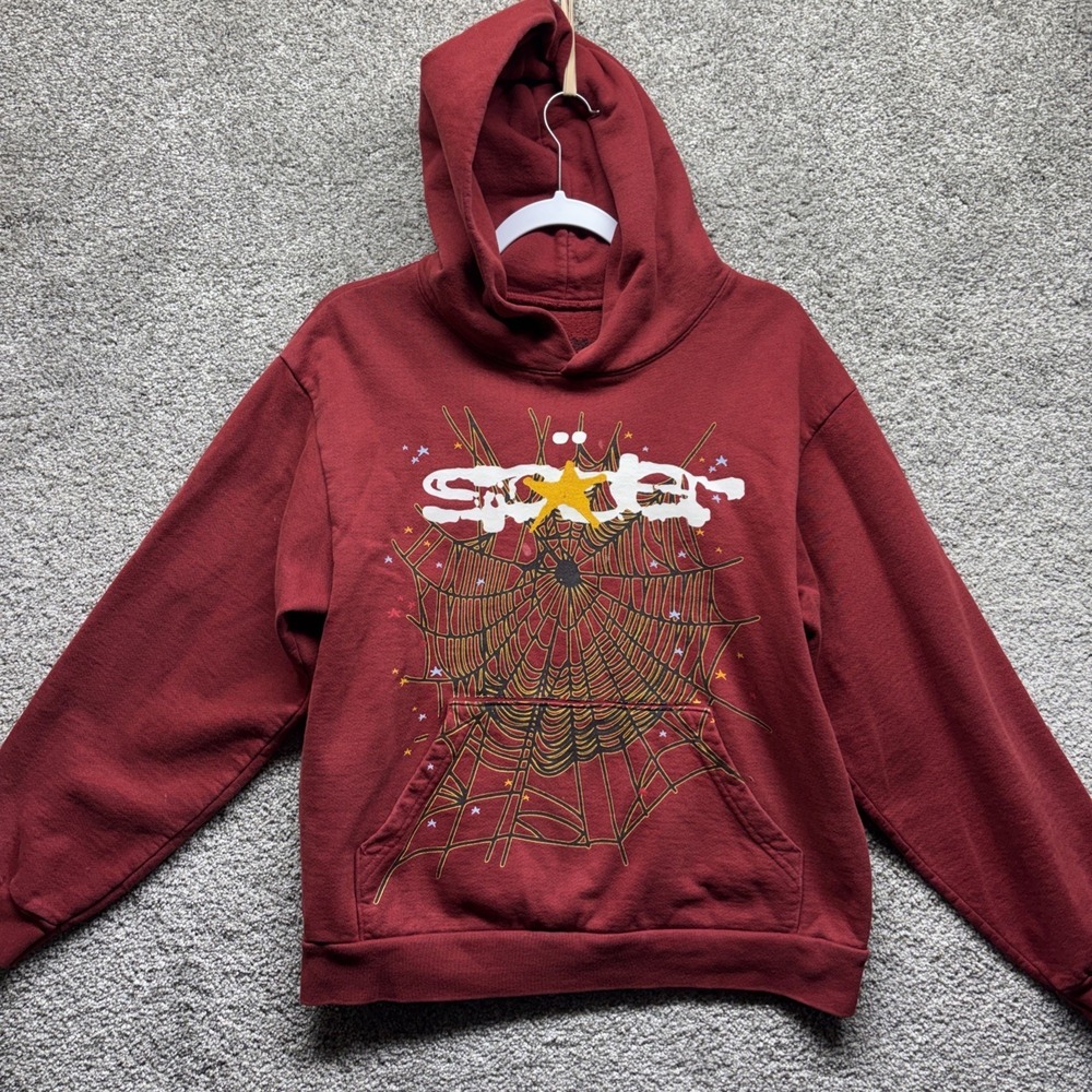 Sp5der Worldwide Spider Maroon Logo Hoodie Men SMALL Young Thug Heavyweight RARE